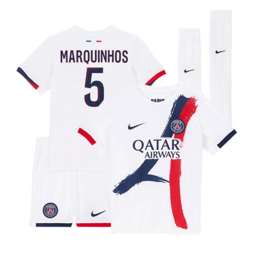 Fotballdrakt Barn Paris Saint-Germain Marquinhos #5 Bortedraktsett 2024-25 Kortermet (+ Korte bukser)